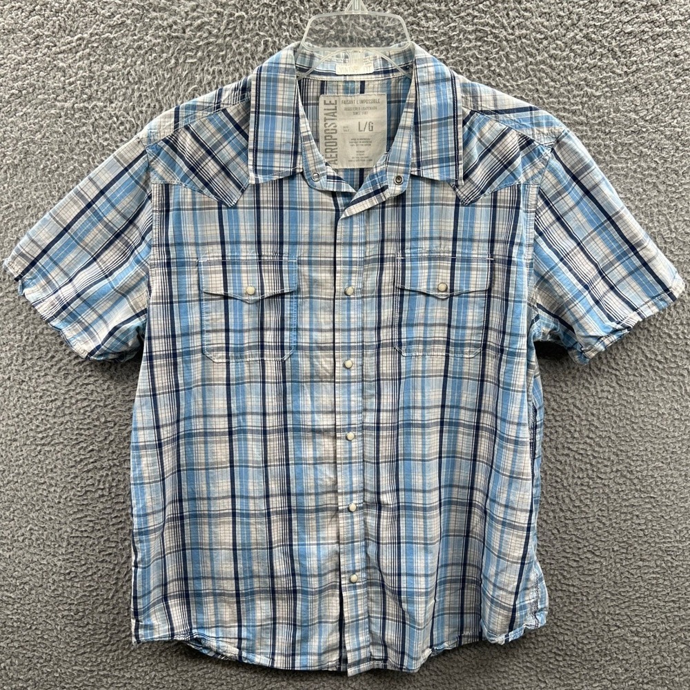 Aeropostale Men Plaid Western Shirt L Pearl Snap Cowboy Y2K Ranch Rodeo Heritage